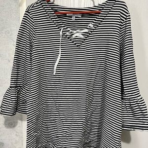 One XL, fever, black and white striped shirt with lace up